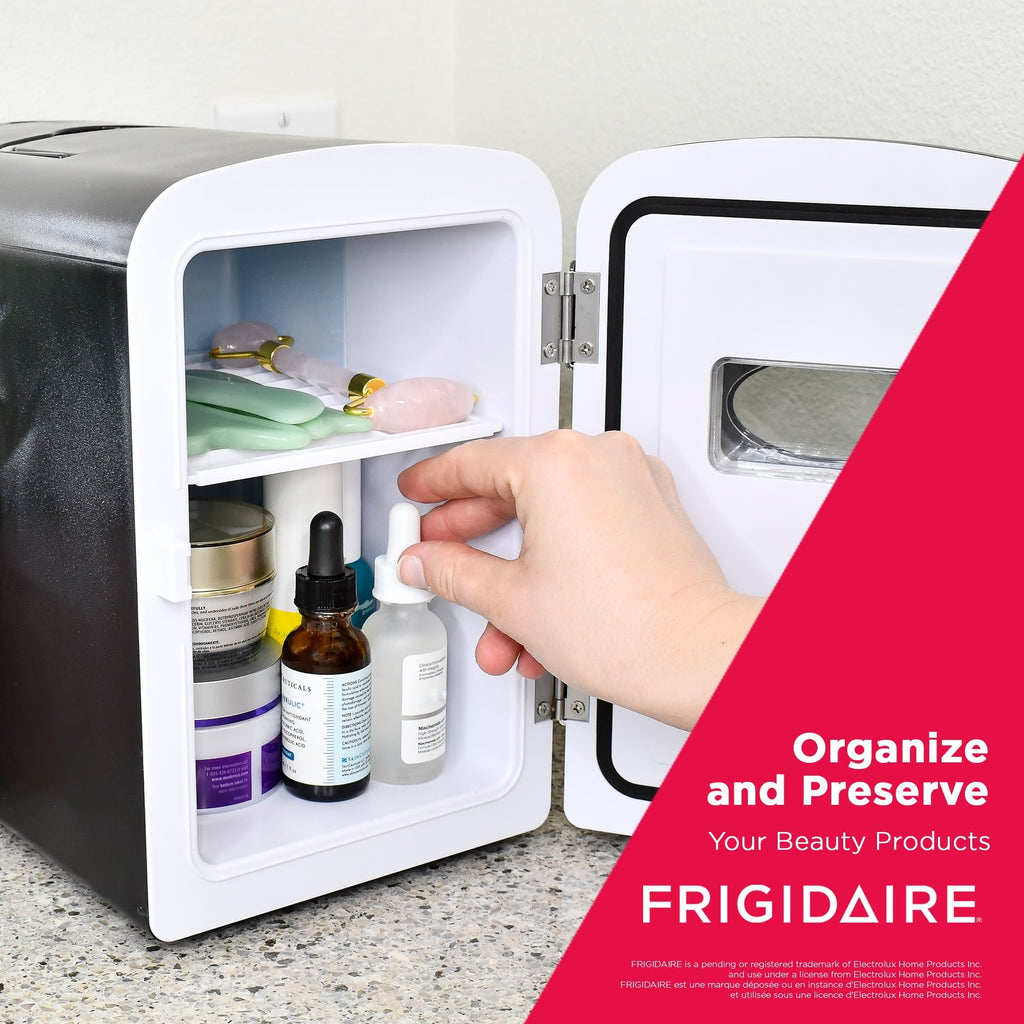 Frigidaire 9 Can Retro Personal Mini Fridge, 6L Portable Cooler with AC & 12V Car Adapter, Compact Beverage Cooler for Drinks, Skincare, and Snacks