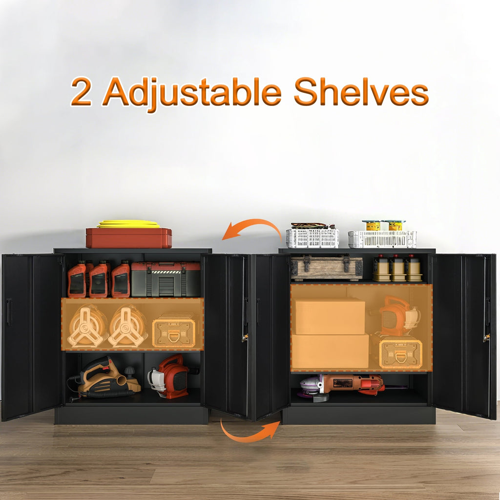 Metal Storage Cabinet, Locking Storage Cabinet with Adjustable Shelves, 36.2" H Steel Cabinet for Garage, Home, Office, Utility Room-Black