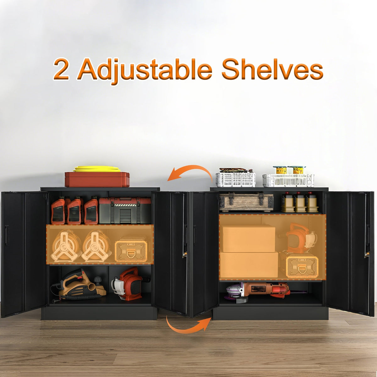 Metal Storage Cabinet, Locking Storage Cabinet with Adjustable Shelves, 36.2" H Steel Cabinet for Garage, Home, Office, Utility Room-Black