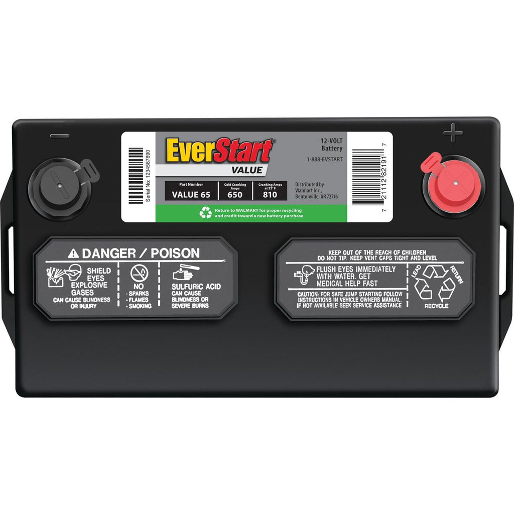 EverStart Value Lead Acid Automotive Battery, Group Size 65, 12 V, 650 CCA