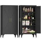 AISWORD 47 Inch Metal Kitchen Pantry Cabinet, Freestanding Storage Cupboard with 3 Adjustable Shelves, 4-Tier Tall Storage Cabinet for Kitchen