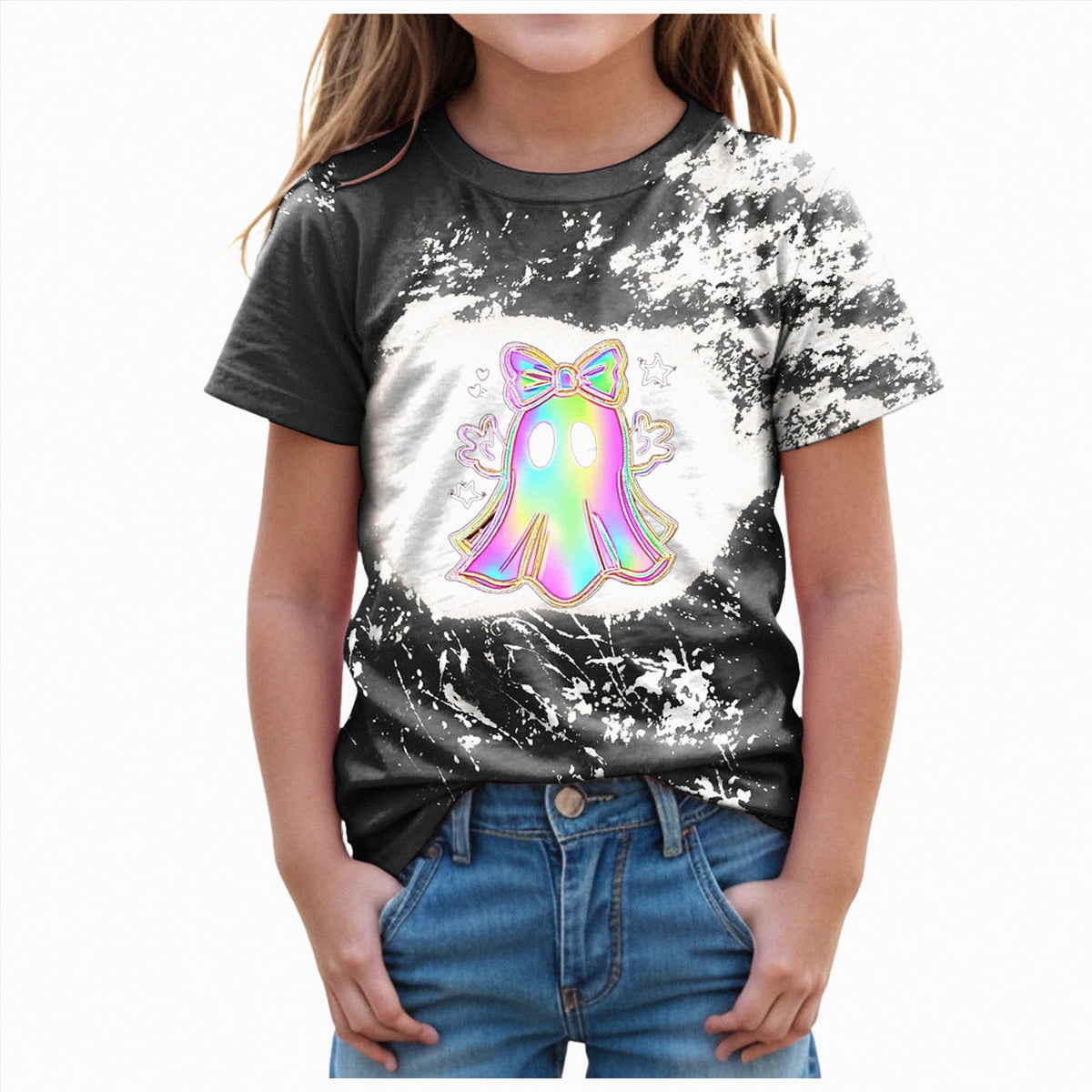 CAUYDY Halloween Ghouls Ghost Retro Girl Kids T-Shirt Graphic Tshirt Little Kids Fall Short Sleeve Tee Tops(Orange, 8-9 Y)