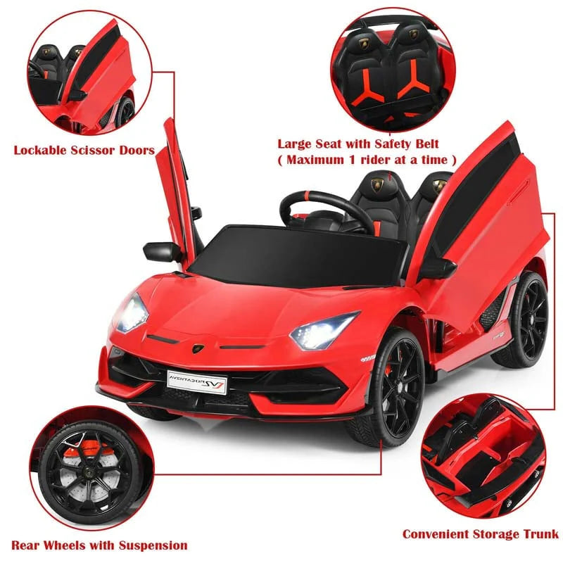 Licensed Lamborghini SVJ Kids Ride-On Car, 12V Battery Powered - Red, White, Black, Green Or Pink