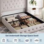 Allewie Queen Lift Up Storage Bed Frame With Wingback Headboard, Light Beige - 80.7 x 60.6 x 44.5 in