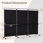 Costway 3-Panel Room Divider with Storage Shelves 6FT Tall Folding Privacy Screen on Wheels Black