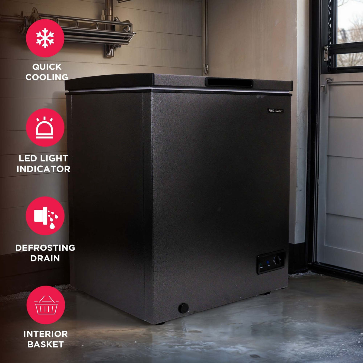 Frigidaire 5.0 Cu. ft. Garage-Ready Chest Freezer, Compact Deep Freezer for Kitchen, Apartment, Small Freezer for Bulk Storage, Black Granite