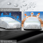 FLORAY Waterproof All-Weather Car Cover with Zipper Door, Windproof for Sedans & Mid-Size Suvs, UV and Snow Guard, Silver (XL, 210" x 59" x 47")