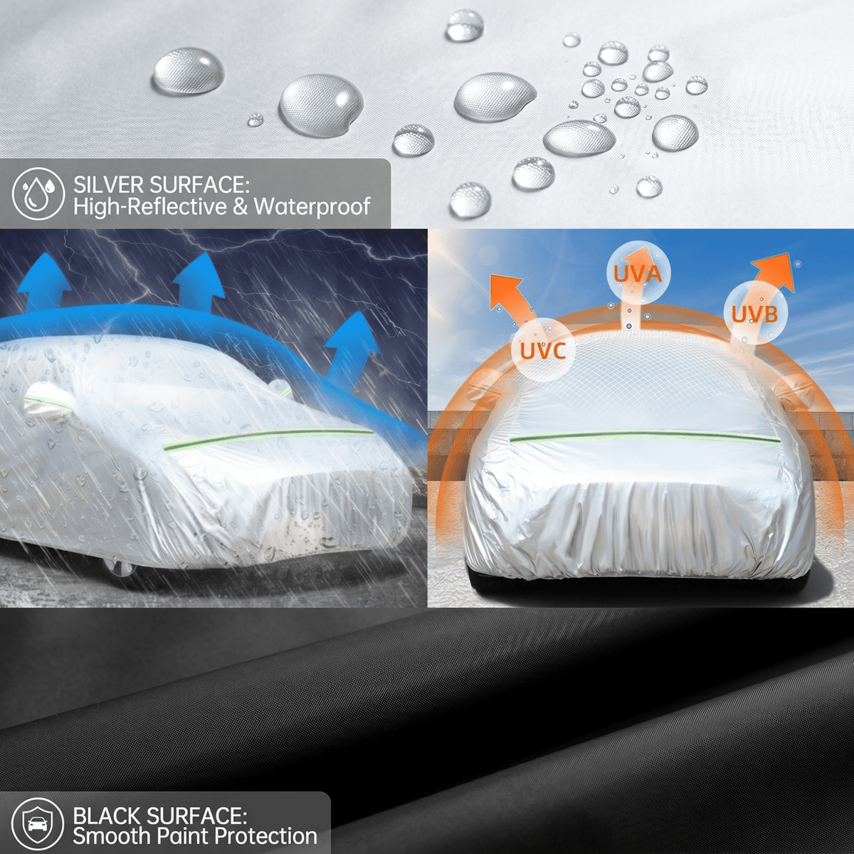 FLORAY Waterproof All-Weather Car Cover with Zipper Door, Windproof for Sedans & Mid-Size Suvs, UV and Snow Guard, Silver (XL, 210" x 59" x 47")