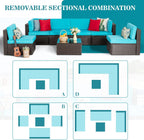 5-Piece All-Weather Wicker Patio Conversation Set With Ottoman And Cushions