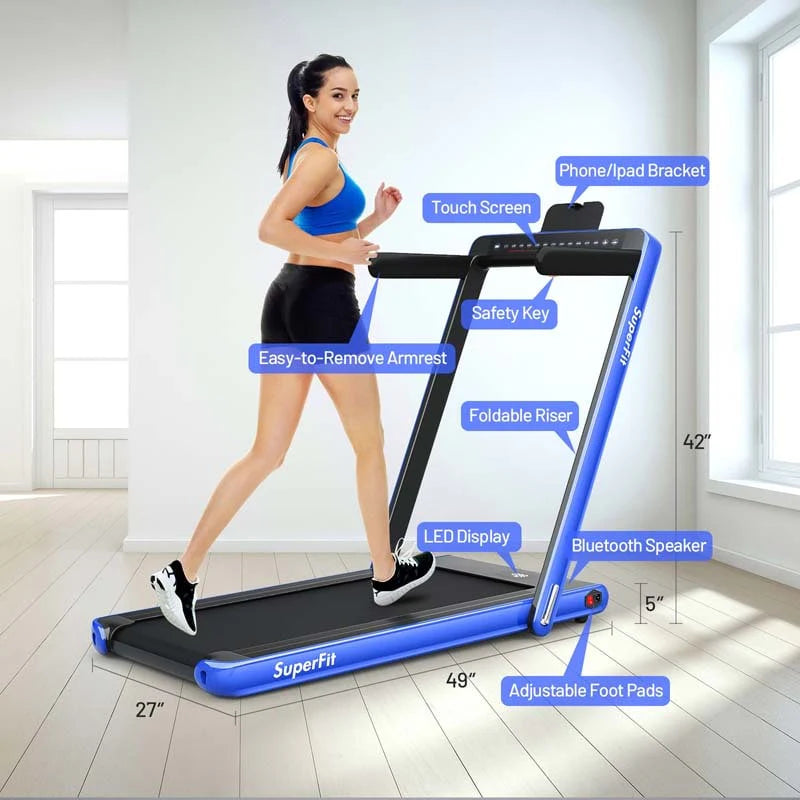 2 In 1 Folding Treadmill, 2.25 HP, 40 in x 16 in Running Area, Dual Display And App Control