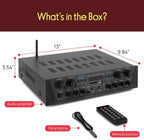 Pyle PTA44BT Bluetooth Home Audio 500 Watt 4 Channel Amplifier Stereo Receiver
