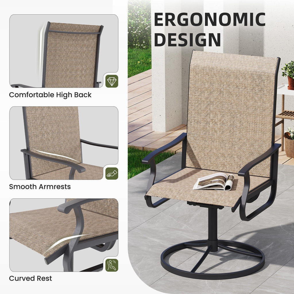 ELPOSUN Patio Swivel Chairs Set of 2, Outdoor Dining Chairs High Back All Weather Breathable Textilene Outdoor Swivel Chairs with Metal Rocking Frame