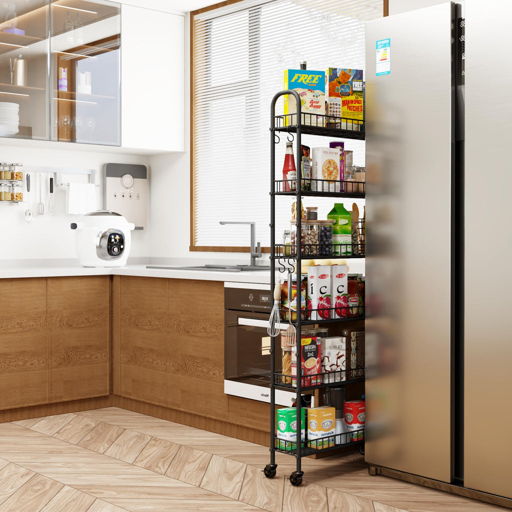 Slim Rolling Storage Cart with Wheels, Metal 6 Tier Spice Rack Mobile Shelving Unit Organizer Kitchen Utility Cart for Office Bathroom Kitchen
