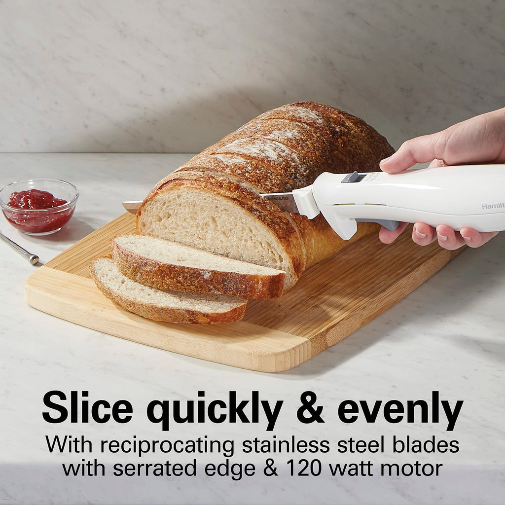 Hamilton Beach Electric Knife Set for Carving Meats, Poultry, Bread, Crafting Foam & More, Reciprocating Serrated Stainless Steel Blades, Ergonomic