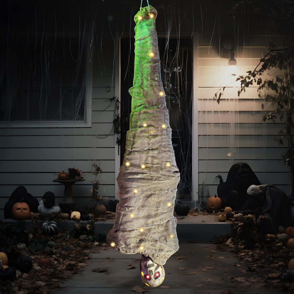 JOYIN 65" Halloween Decoration Cocoon Corpse, Animated Hanging Dead Body Prop Indoor Decor, Corpses Skeleton Outdoor Decor with Full Body Lights and