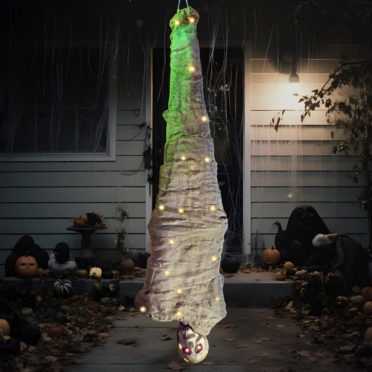JOYIN 65" Halloween Decoration Cocoon Corpse, Animated Hanging Dead Body Prop Indoor Decor, Corpses Skeleton Outdoor Decor with Full Body Lights and
