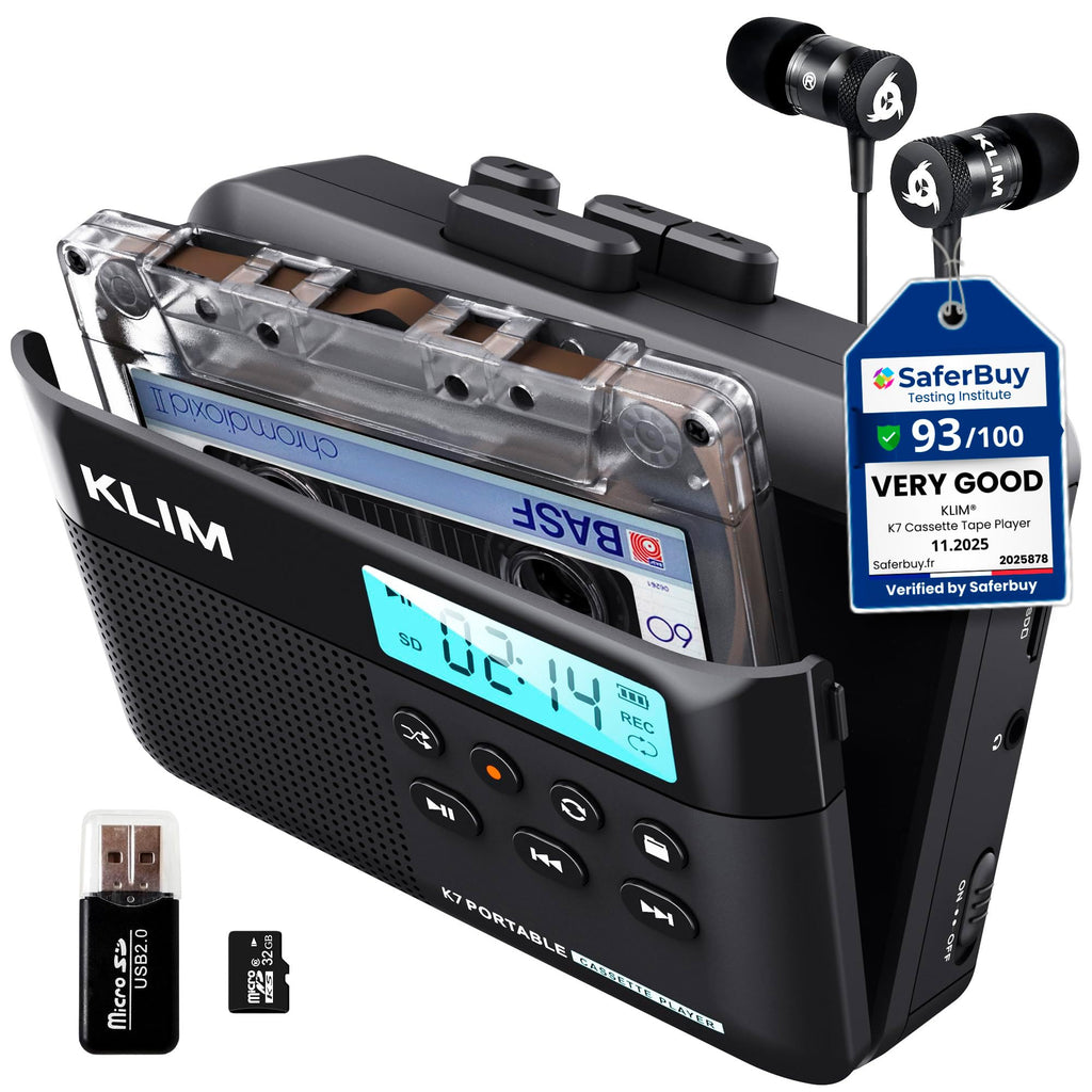 K7 Cassette Player, Converts Tapes to MP3, Built-in Microphone, 16GB Card