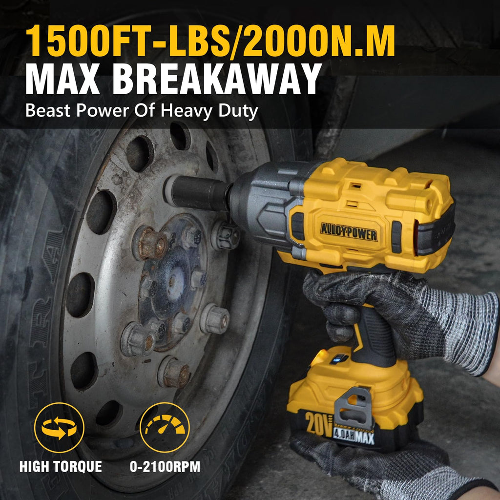 1500 FT-LBS(2000N.M) Cordless Impact Wrench, 1/2" High Torque