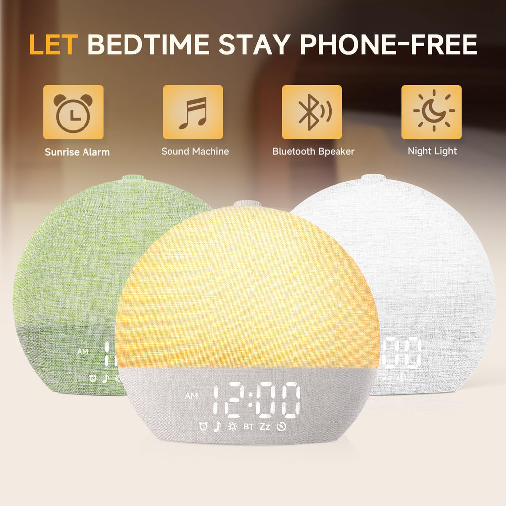 Sunrise Alarm Clock White Noise Machine with Bluetooth Speaker,Khaki