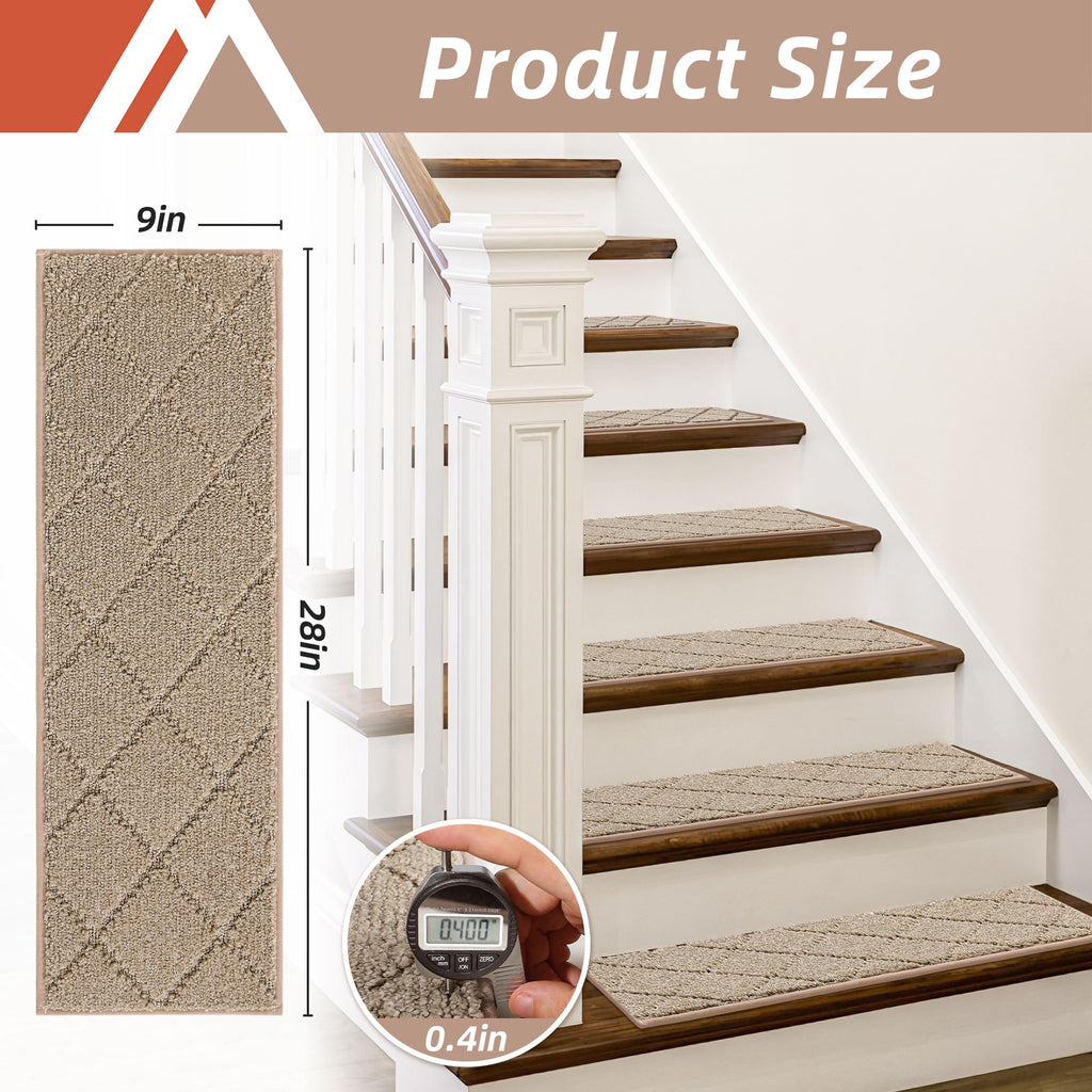 COSY HOMEER Edging Stair Treads Non-Slip Carpet Mat 28inX9in,15pc,Beige