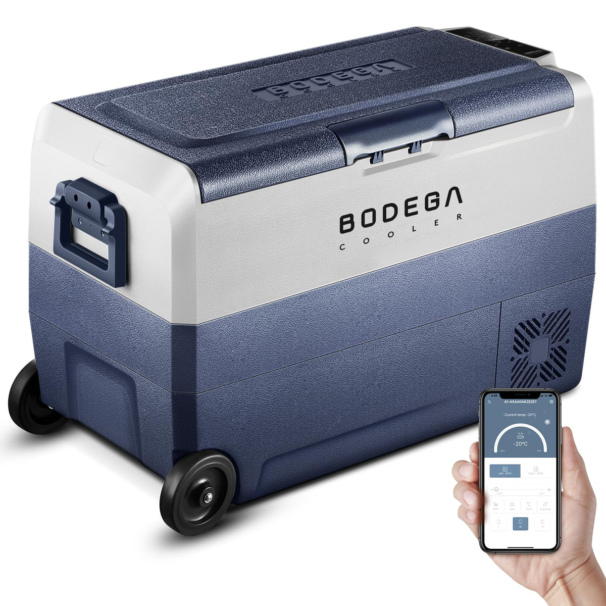 BODEGA 12V Portable Car Refrigerator,53QT Dual Zone With Wheels APP Control