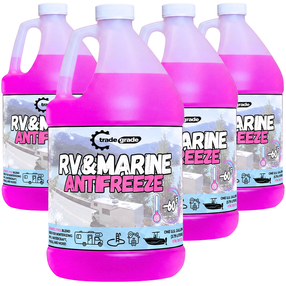 Premium Blend RV Antifreeze for Winterizing – Marine Antifreeze -60°F Freezing Point Protection, 4 Gallon (4-Pack) – Pink Winterizing Fluid for Boats