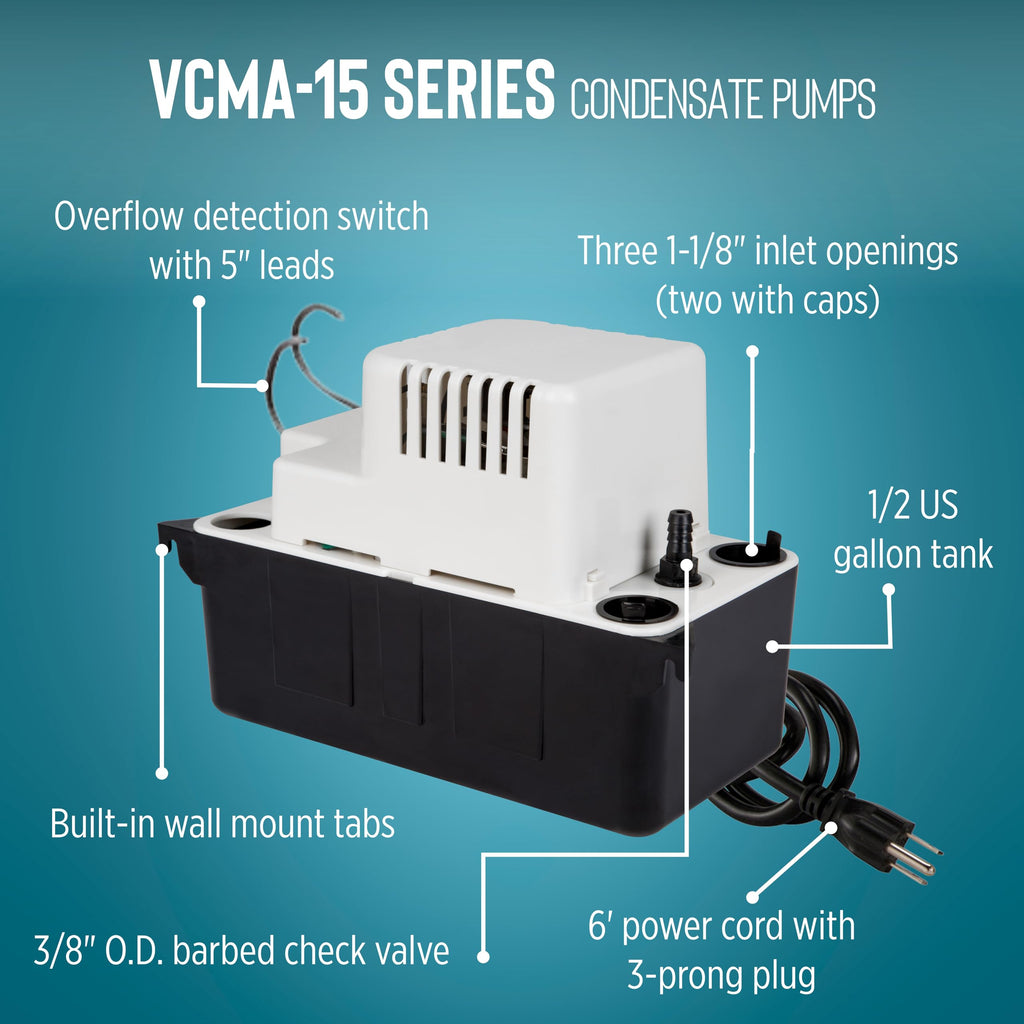 Little Giant VCMA-15ULST 115 Volt, 65 GPH, 1/50 HP Automatic Condensate Removal Pump for HVAC/Refrigeration Systems/Dehumidifiers with Overflow