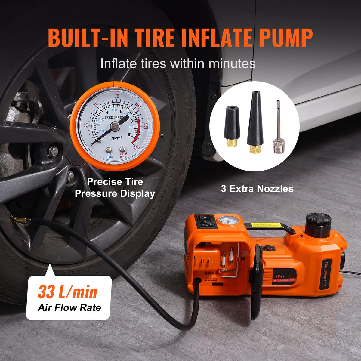 VEVOR Electric Car Jack 5 Ton with Electric Impact Wrench & Inflator Pump