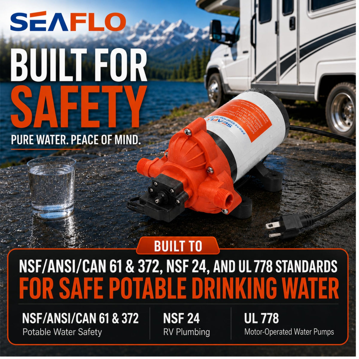 SEAFLO 33 Series 110V/115V AC Fresh Water Pump, 3.3 GPM 45 PSI Self-Priming Pressure Pump with Smart Pressure Switch, Automatic Demand Pump for RV