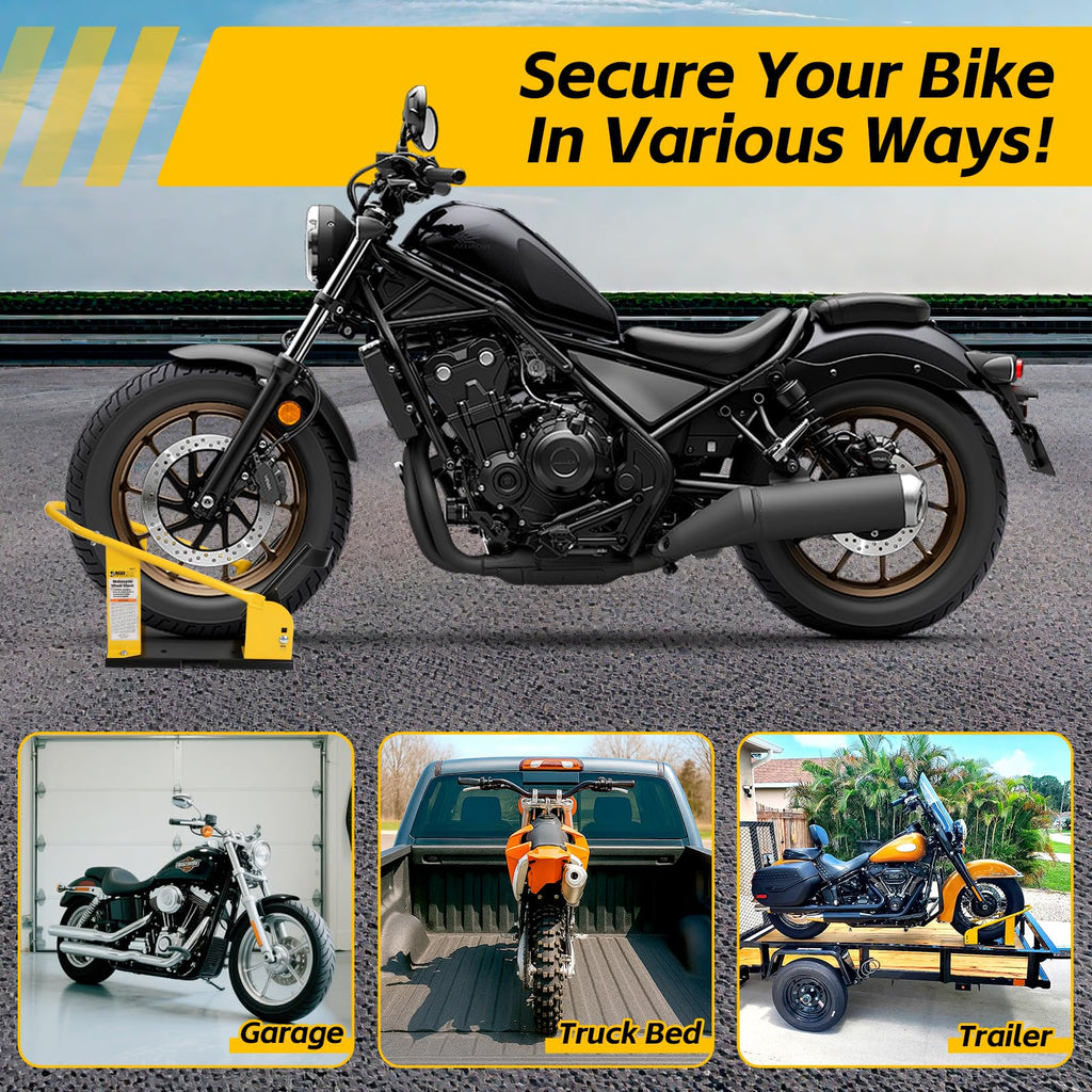 MaxxHaul Adjustable Motorcycle Wheel Chock Stand with Auto-Lock Cradle, Fits 15"–21" Tires – Heavy-Duty Steel Bike Stand for Trailer, Garage & Truck
