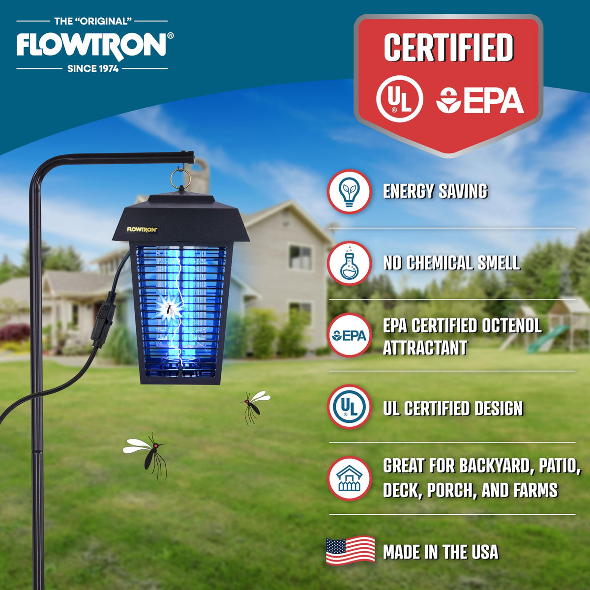 Flowtron Electric Bug Zapper, 1 Acre Outdoor, 40W UV, 5600V Zap, Black