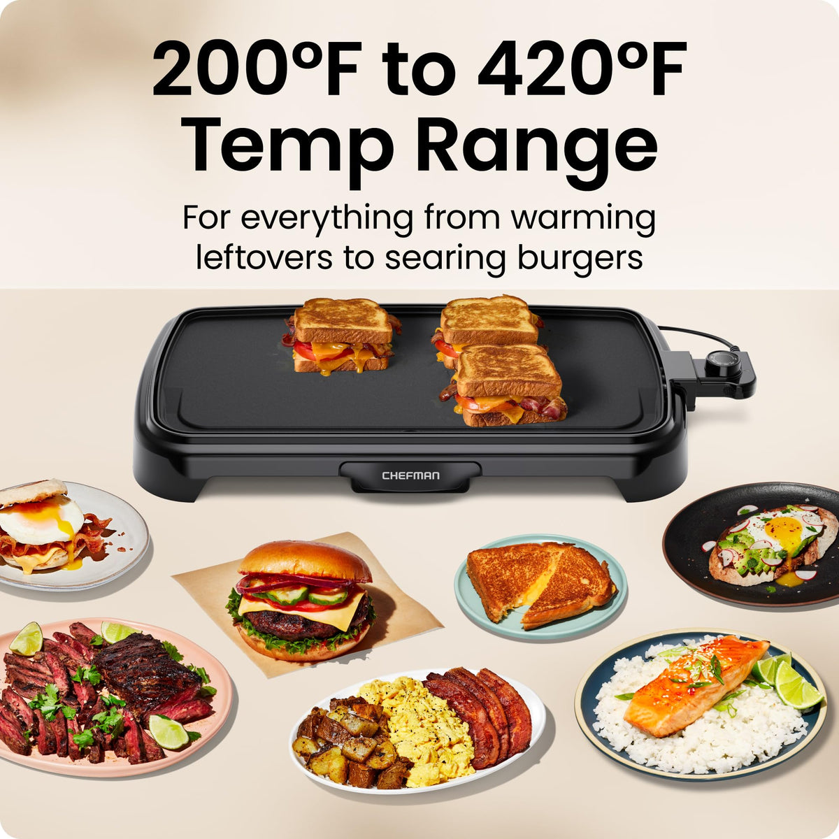 Chefman XL Electric Griddle with Removable Temperature Control, Immersible Flat Top Grill, Burger, Eggs, Pancake Griddle, Nonstick Extra Large
