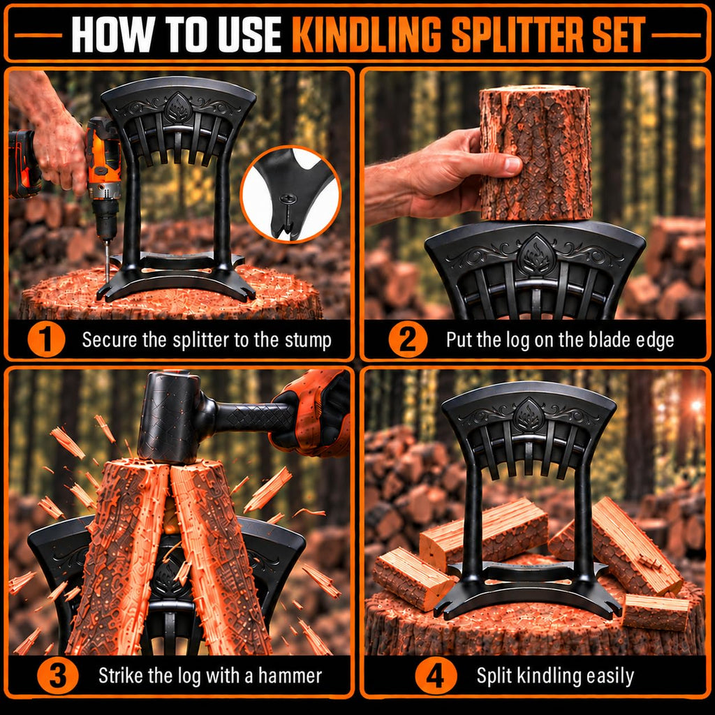 Kindling Splitter for Wood,Manual Log Splitter with 3Lbs Rubber Hammer,One-Piece Molding Cast Iron Wood Splitter,Firewood Splitter Tool（Extra Large