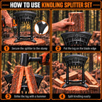 Kindling Splitter for Wood,Manual Log Splitter with 3Lbs Rubber Hammer,One-Piece Molding Cast Iron Wood Splitter,Firewood Splitter Tool（Extra Large