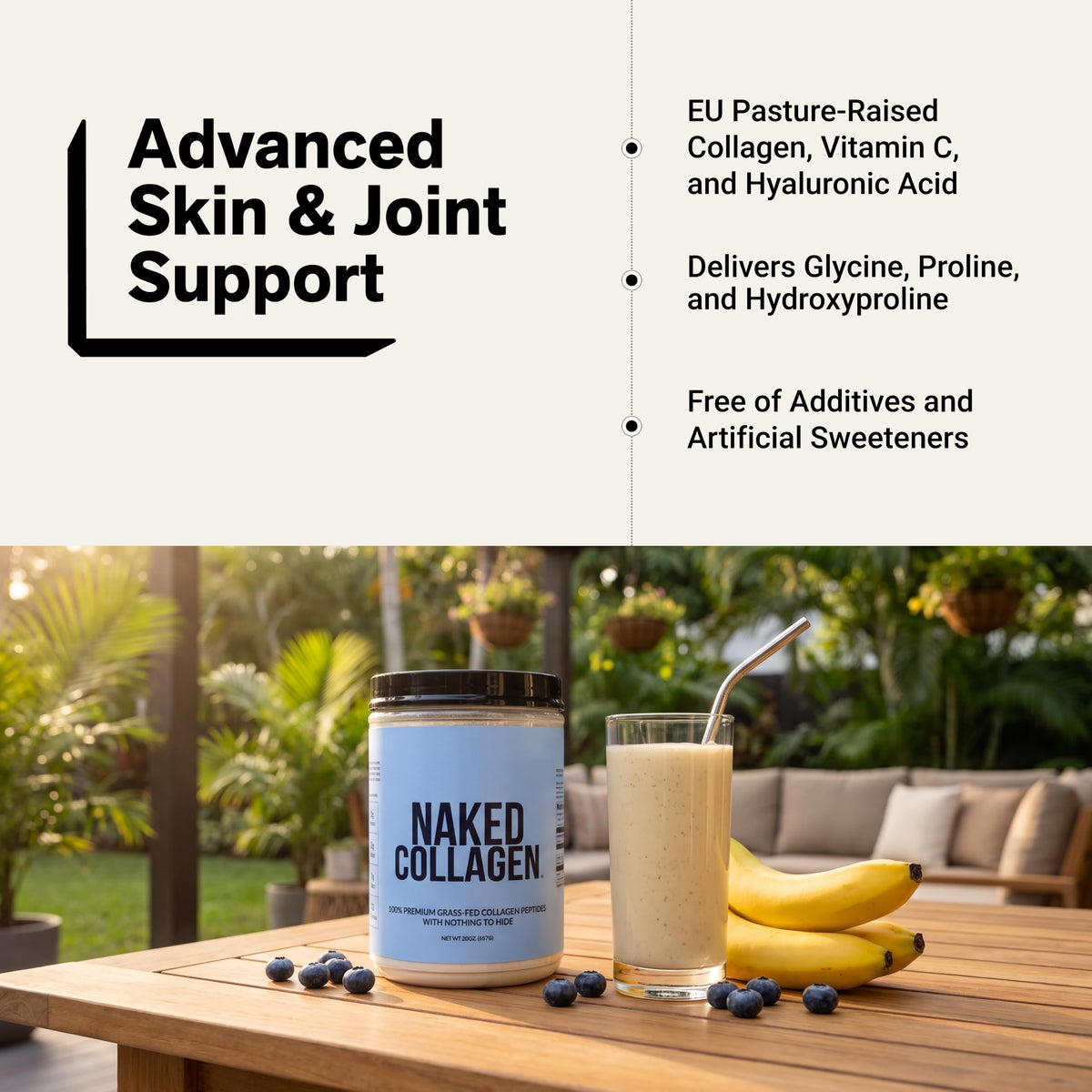 NAKED Collagen Advanced - Peptides Protein Powder, Hyaluronic Acid, Vitamin C, Pasture-Raised, Grass-Fed Hydrolyzed Collagen Supplement, Paleo