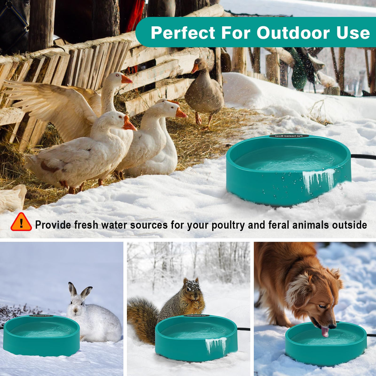 Heated Water Bowl For Chicken，125OZ Water Heater For Hens Goose Duck