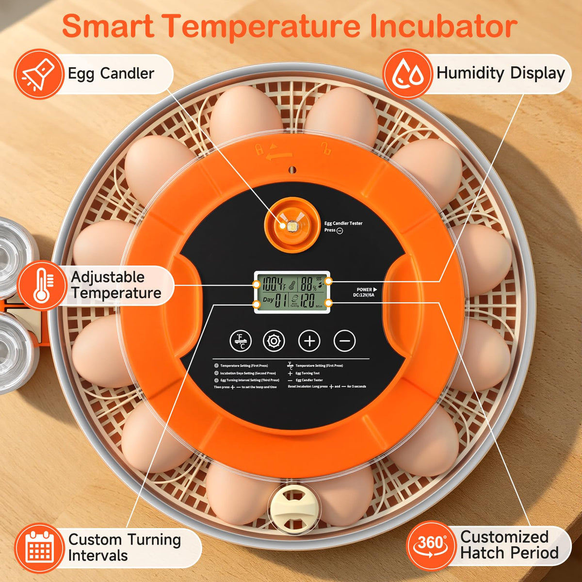18 Egg Incubators for Hatching Eggs, Automatic Egg Turning and Humidity Control Incubator for Hatch Chicken Duck Quail Pigeon Pheasant Partridge Home
