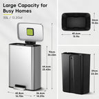EKO Madison Brushed Stainless Steel 13.2 Gal/50L Kitchen Step Trash Can or Recycling Bin, Removable Inner Liner, Soft Close Lid, Fingerprint