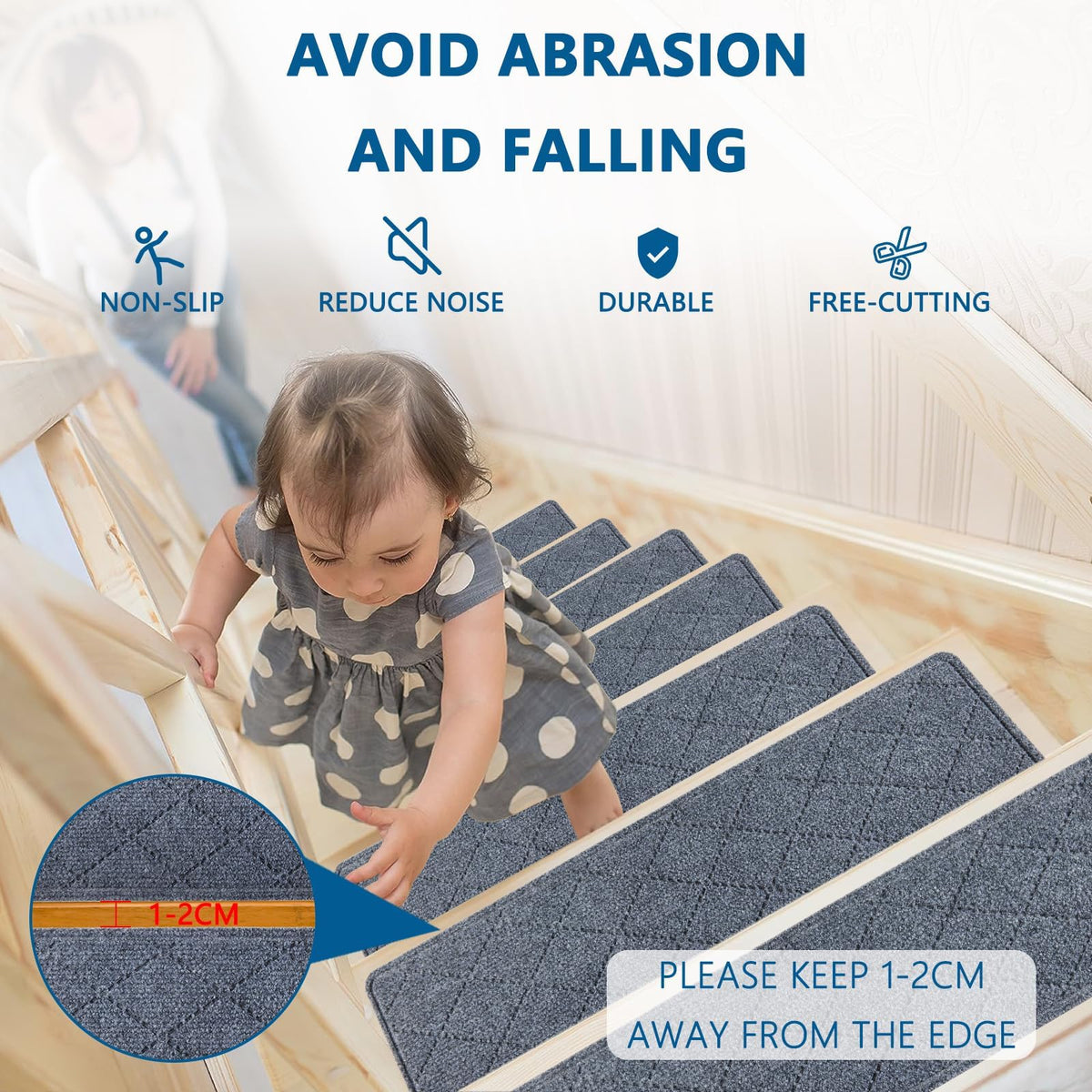 Stair Treads for Wooden Steps Indoor, KOOTETA 15 Pack 8" X 30" Non Slip Carpet Stair Treads with Reusable Adhesive for Kids Elders and Dogs,Pet
