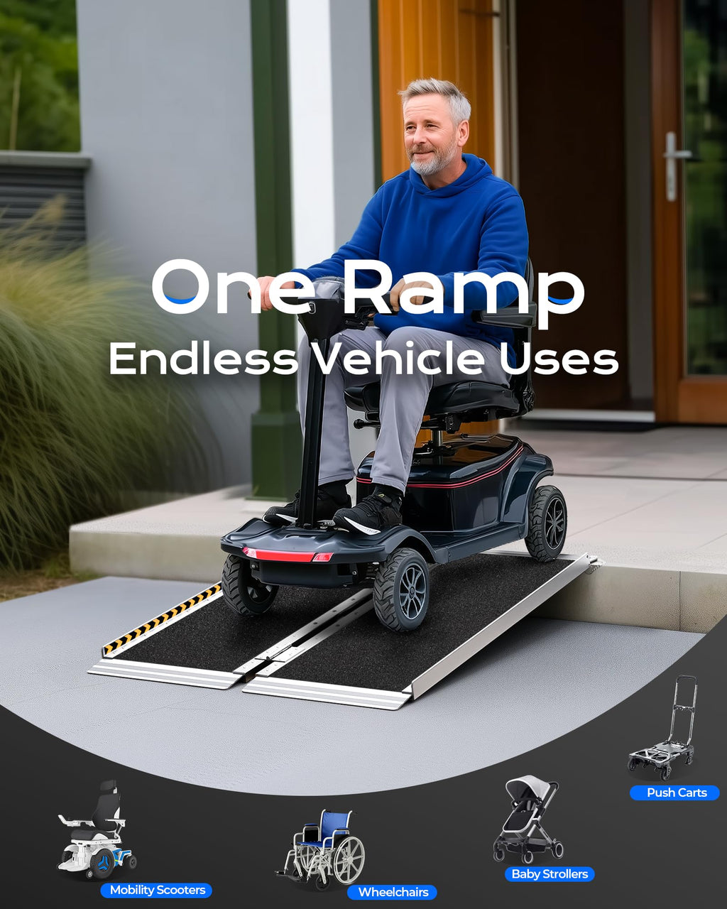 Portable Wheelchair Ramps 3FT for Home Steps, Non-Skid, Aluminum