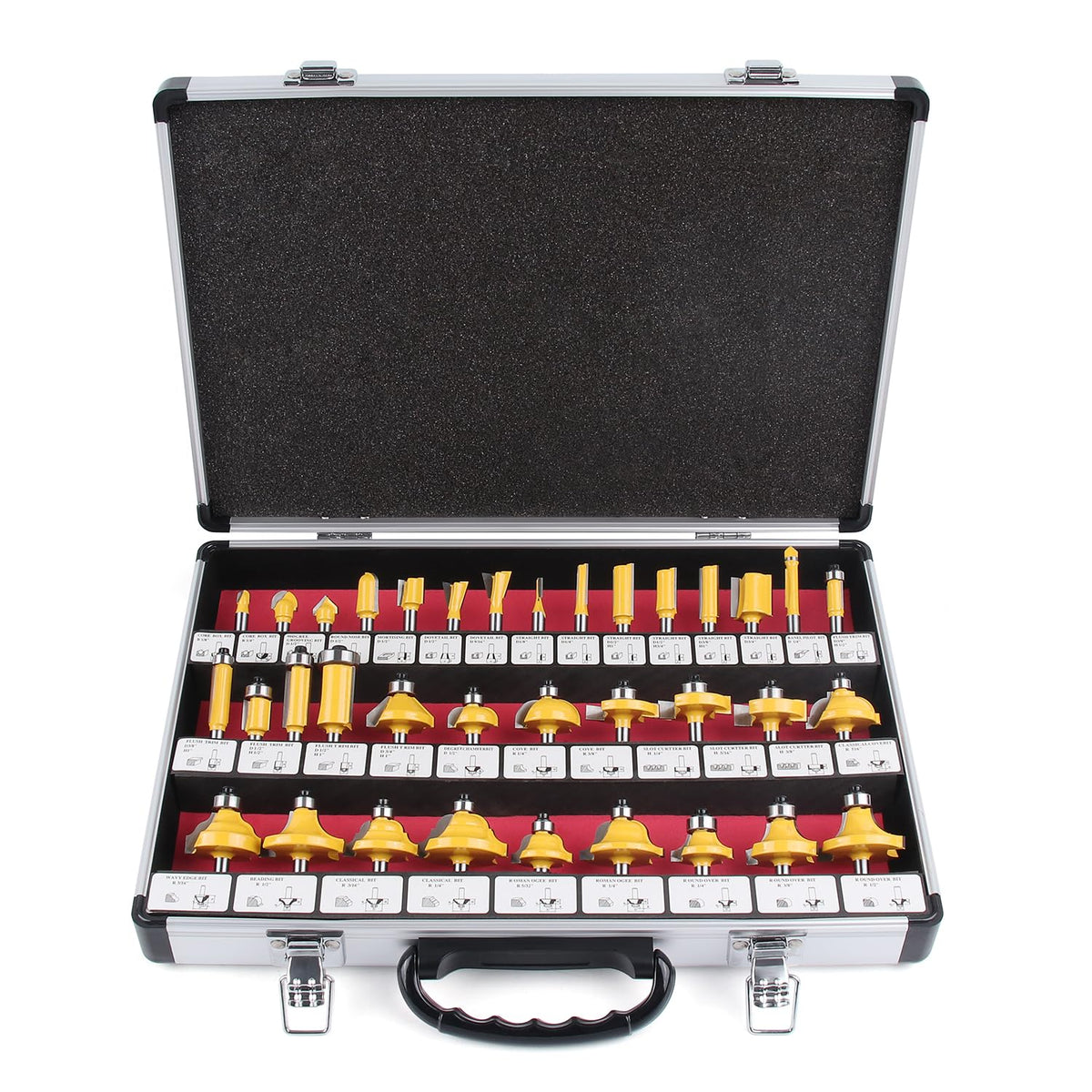 Router Bit Set 35 Pieces 1/4 Inch Shank Tungsten Carbide Tipped Router Bits for Professional Woodworkers and Beginners with Aluminum Alloy Storage Box