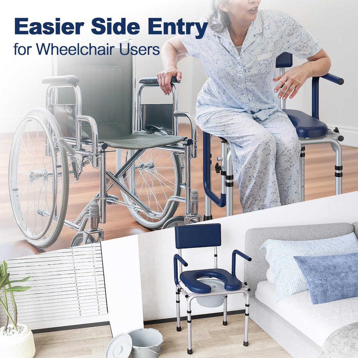 M73 Drop Arm Bedside Commodes for Seniors, Potty Chair for Adults