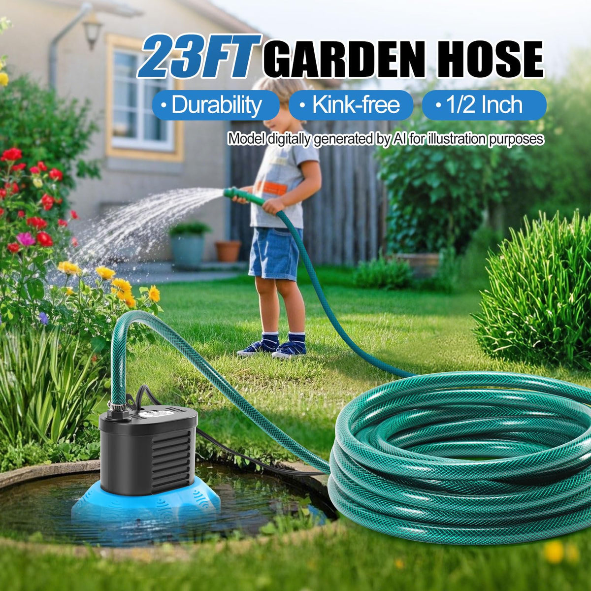 Pool Cover Pump, 850 GPH Pool Water Pump with 23 FT Drain Hose