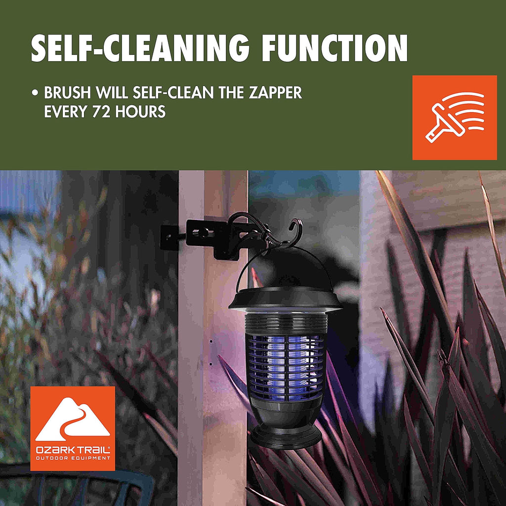 Ozark Trail Rechargeable Self-Cleaning Electronic Bug Zapper for Outdoor Use, Black