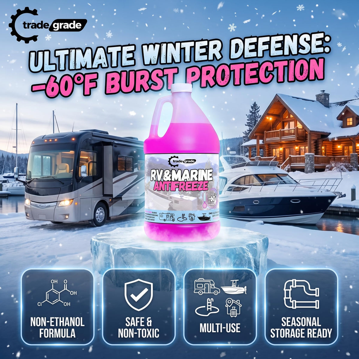 Premium Blend RV Antifreeze for Winterizing – Marine Antifreeze -60°F Freezing Point Protection, 4 Gallon (4-Pack) – Pink Winterizing Fluid for Boats