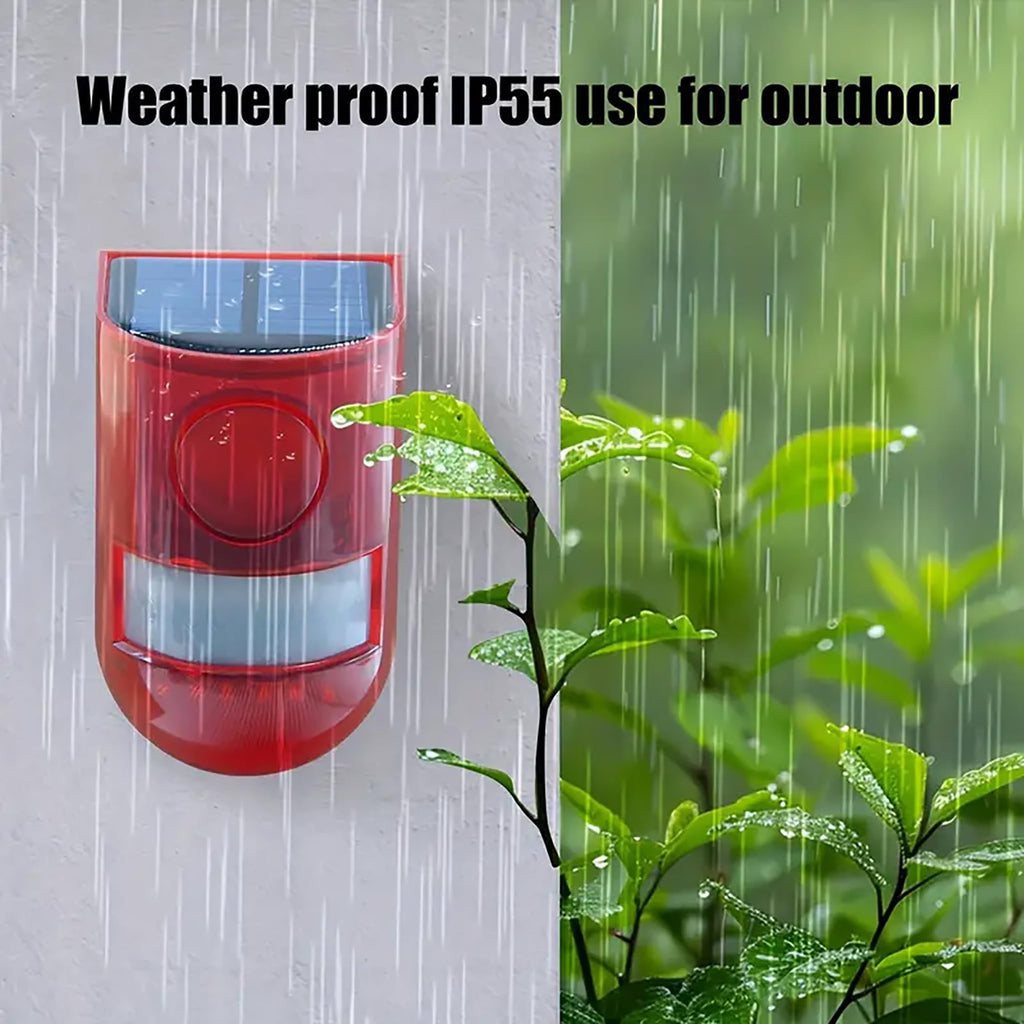 Solar Motion Sensor Alarm Outdoor, 110dB Solar Sound & Light Alarm with 6 LED Flashing Strobe, Wireless PIR Security Siren for Farm, Chicken Coop