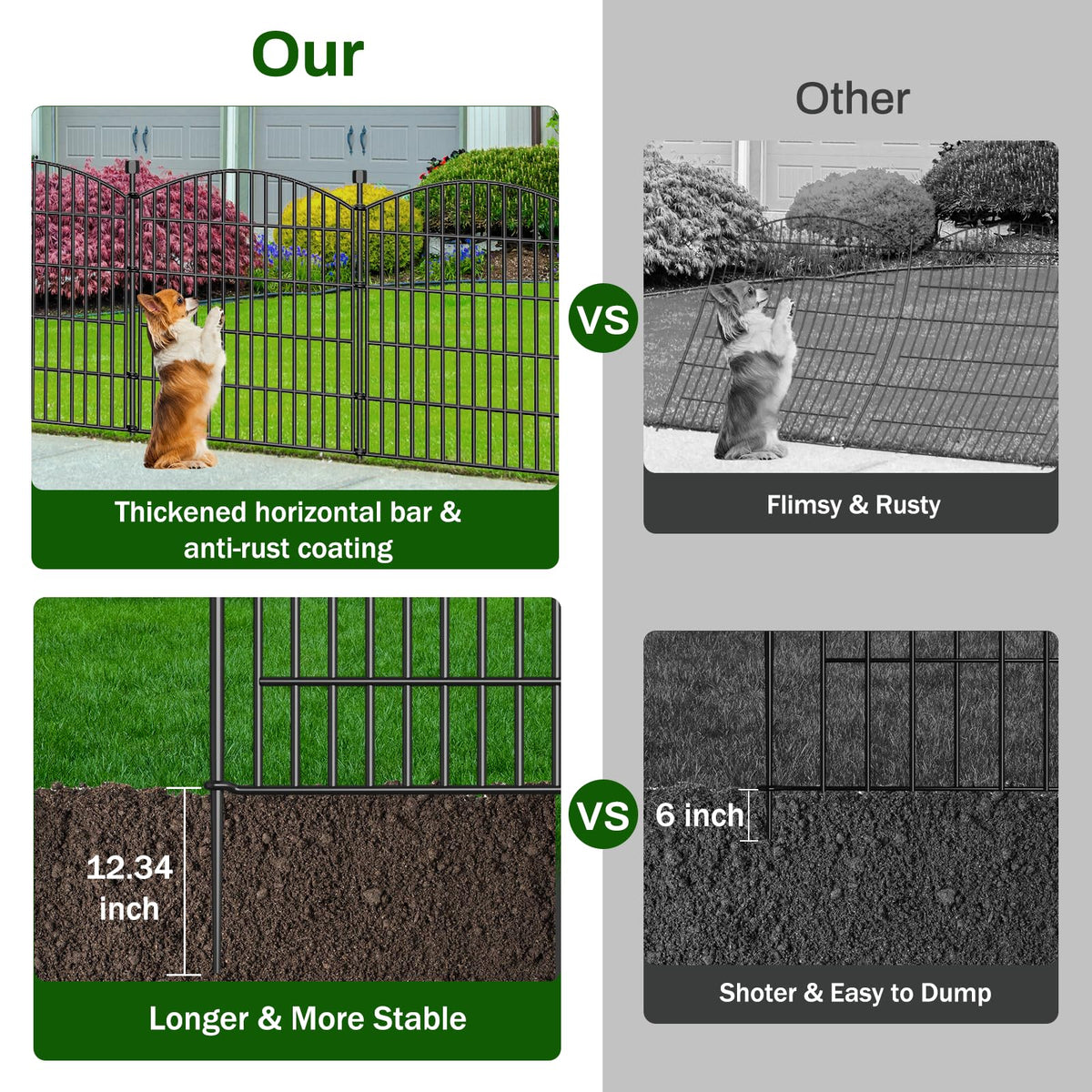 10 Panel No Dig Decorative Garden Fence with Gate 32"H x 23.6'L Dog Barrier