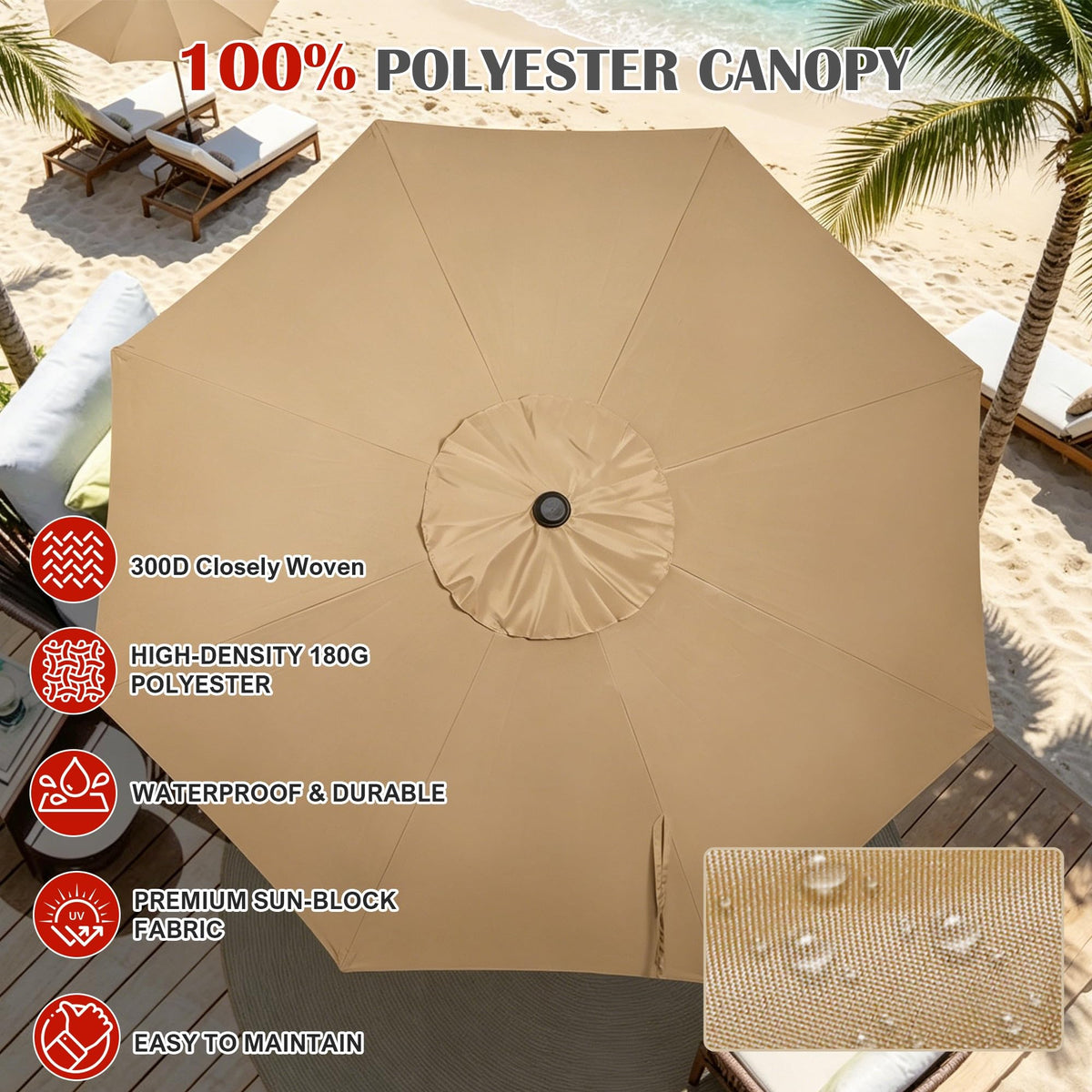 9' Outdoor Patio Umbrella, Outdoor Table Umbrella, Yard Umbrella, Market Umbrella with 8 Sturdy Ribs, Push Button Tilt and Crank