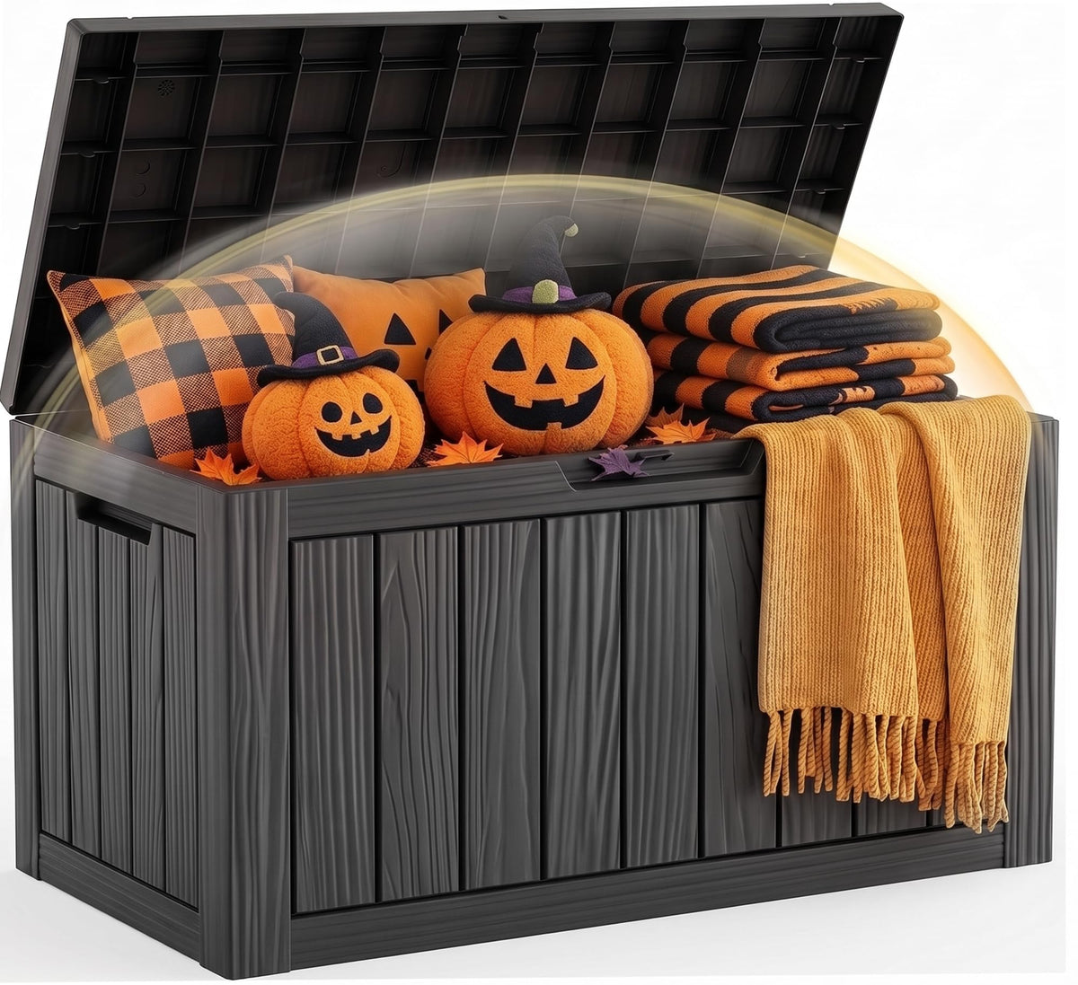 Outdoor Storage Box 65 Gallon Deck Box, Waterproof Resin, Black