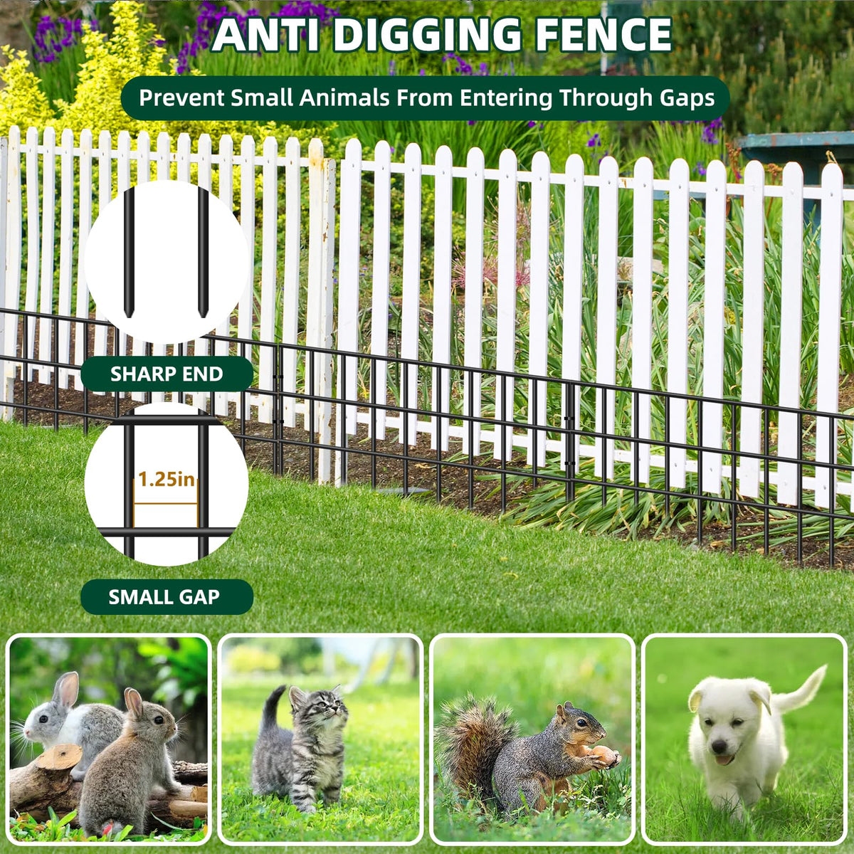 42.5ft(L) x 13in(H) Animal Barrier Fence, 30 Panels No Dig Garden Fence for Dog Rabbit, Rustproof Anti Digging Barrier, Garden Edging Border Ground